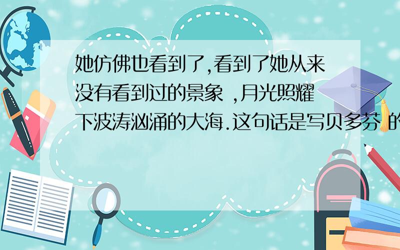 她仿佛也看到了,看到了她从来没有看到过的景象 ,月光照耀下波涛汹涌的大海.这句话是写贝多芬 的琴声带给兄妹俩什么,他们好