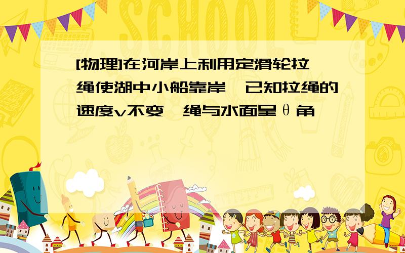 [物理]在河岸上利用定滑轮拉绳使湖中小船靠岸,已知拉绳的速度v不变,绳与水面呈θ角