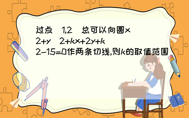 过点(1,2)总可以向圆x^2+y^2+kx+2y+k^2-15=0作两条切线,则k的取值范围