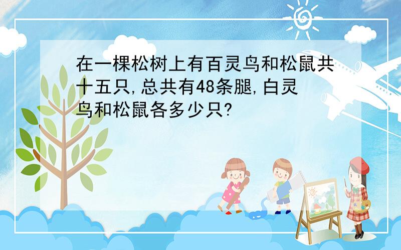 在一棵松树上有百灵鸟和松鼠共十五只,总共有48条腿,白灵鸟和松鼠各多少只?