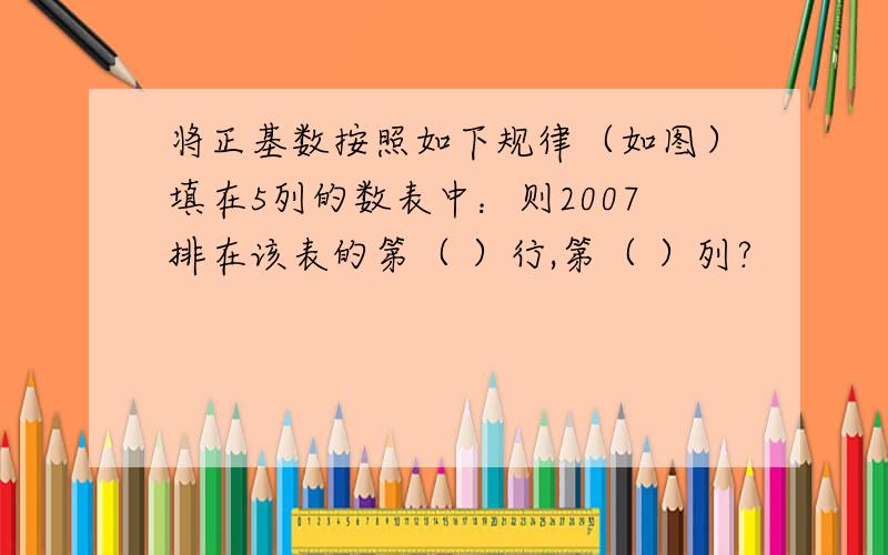 将正基数按照如下规律（如图）填在5列的数表中：则2007排在该表的第（ ）行,第（ ）列?