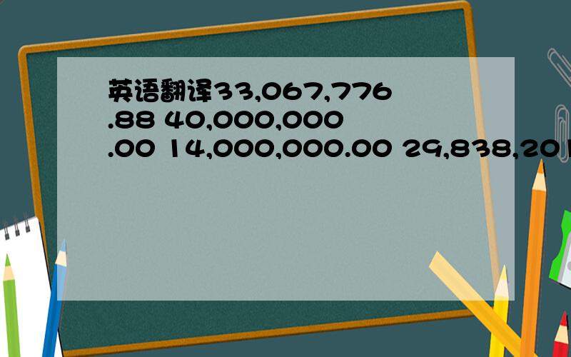 英语翻译33,067,776.88 40,000,000.00 14,000,000.00 29,838,201.24要