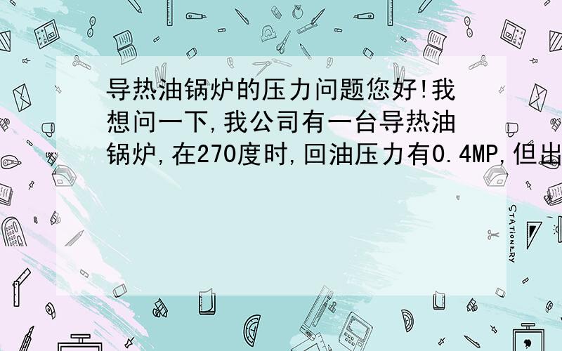 导热油锅炉的压力问题您好!我想问一下,我公司有一台导热油锅炉,在270度时,回油压力有0.4MP,但出油压力只有0.2M