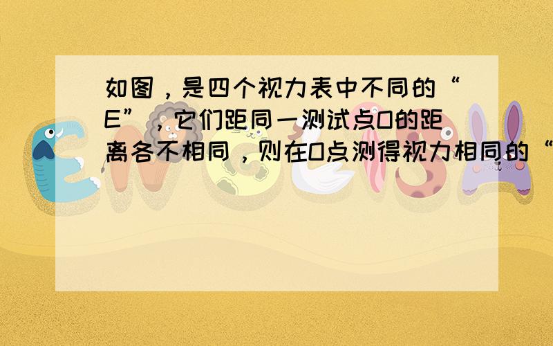 如图，是四个视力表中不同的“E”，它们距同一测试点O的距离各不相同，则在O点测得视力相同的“E”是（　　）