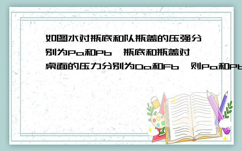 如图水对瓶底和队瓶盖的压强分别为Pa和Pb,瓶底和瓶盖对桌面的压力分别为Da和Fb,则Pa和Pb,Fa和Fb,比较他们的