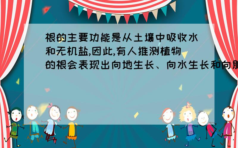 根的主要功能是从土壤中吸收水和无机盐,因此,有人推测植物的根会表现出向地生长、向水生长和向肥生长的特性.于是某同学设计了