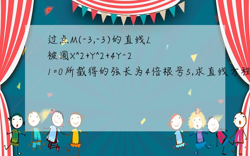 过点M(-3,-3)的直线L被圆X^2+Y^2+4Y-21=0所截得的弦长为4倍根号5,求直线方程