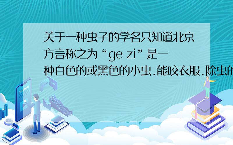 关于一种虫子的学名只知道北京方言称之为“ge zi”是一种白色的或黑色的小虫.能咬衣服.除虫的办法只有那开水煮.