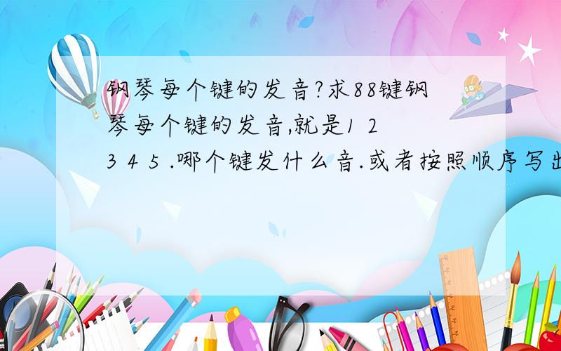 钢琴每个键的发音?求88键钢琴每个键的发音,就是1 2 3 4 5 .哪个键发什么音.或者按照顺序写出来吧!可以的话,麻