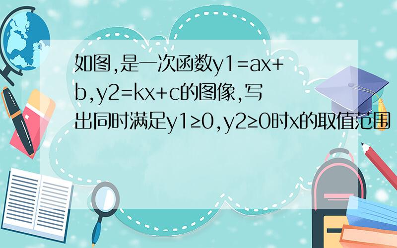 如图,是一次函数y1=ax+b,y2=kx+c的图像,写出同时满足y1≥0,y2≥0时x的取值范围