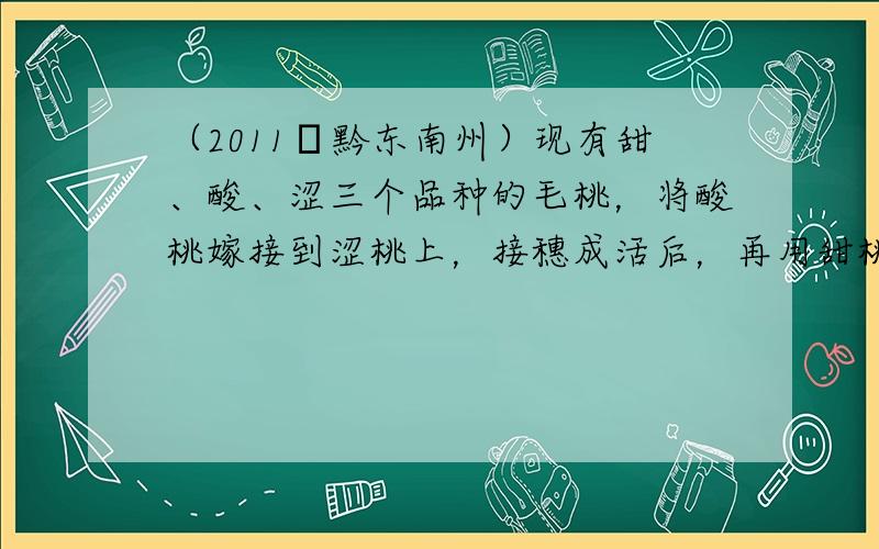 （2011•黔东南州）现有甜、酸、涩三个品种的毛桃，将酸桃嫁接到涩桃上，接穗成活后，再用甜桃对其授粉，得到的毛祧（　　）