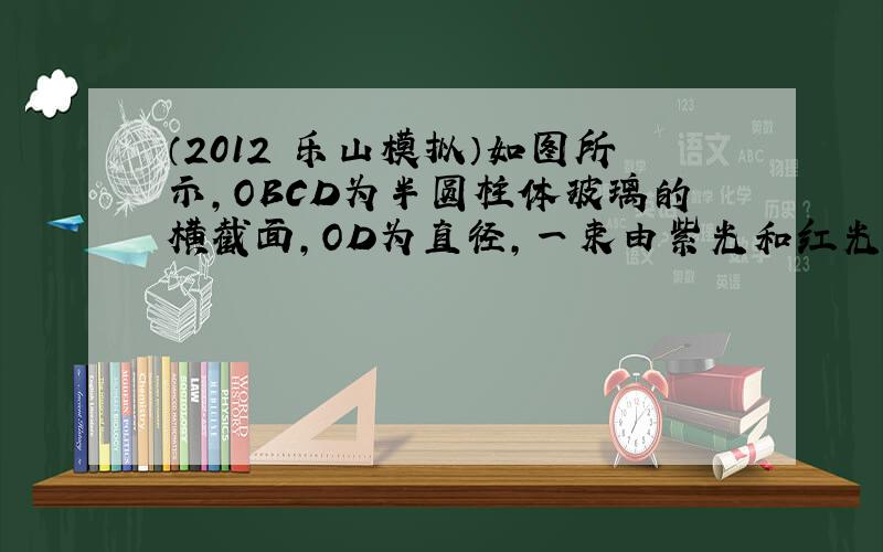 （2012•乐山模拟）如图所示，OBCD为半圆柱体玻璃的横截面，OD为直径，一束由紫光和红光组成的复色光沿方向从真空射入