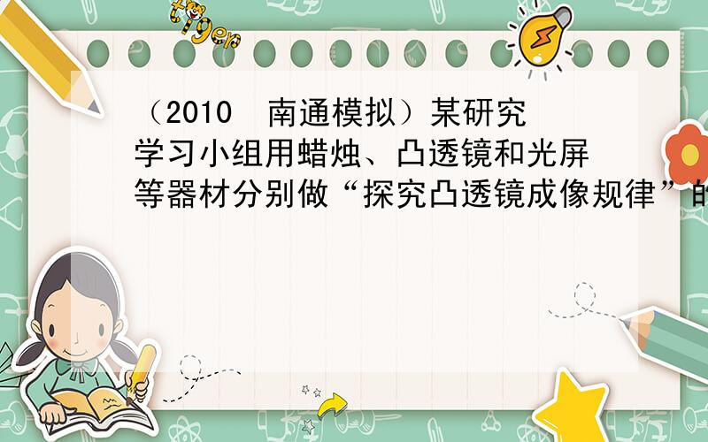 （2010•南通模拟）某研究学习小组用蜡烛、凸透镜和光屏等器材分别做“探究凸透镜成像规律”的实验．