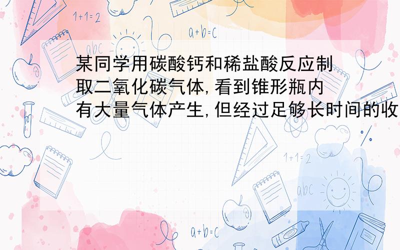 某同学用碳酸钙和稀盐酸反应制取二氧化碳气体,看到锥形瓶内有大量气体产生,但经过足够长时间的收集后,用燃着的木条在瓶口检验