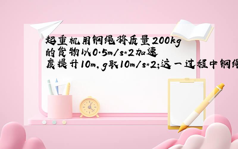 起重机用钢绳将质量200kg的货物以0.5m/s*2加速度提升10m,g取10m/s*2;这一过程中钢绳拉力做的功是 J