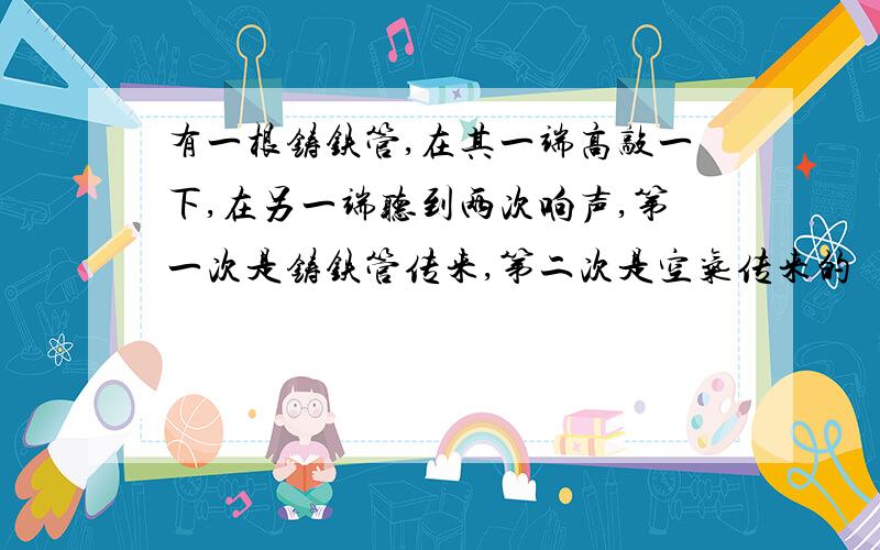 有一根铸铁管,在其一端高敲一下,在另一端听到两次响声,第一次是铸铁管传来,第二次是空气传来的