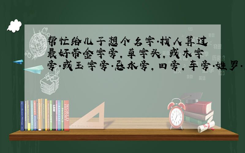 帮忙给儿子想个名字.找人算过最好带金字旁,草字头,或木字旁.或玉字旁.忌水旁,田旁,车旁.姓罗.急