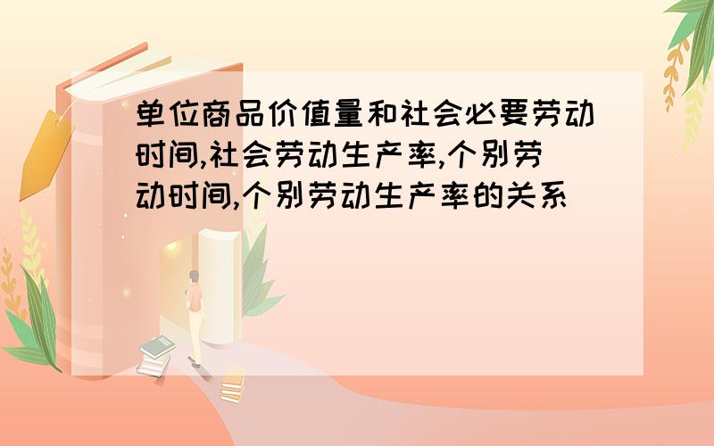 单位商品价值量和社会必要劳动时间,社会劳动生产率,个别劳动时间,个别劳动生产率的关系