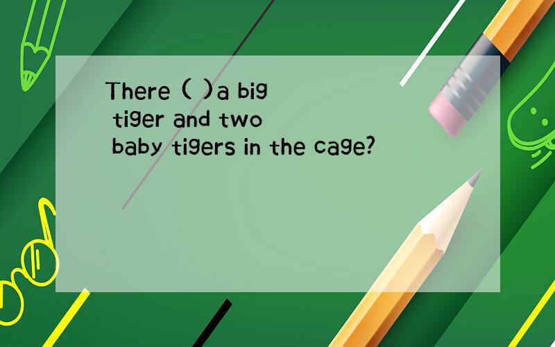 There ( )a big tiger and two baby tigers in the cage?