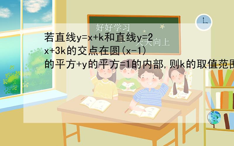 若直线y=x+k和直线y=2x+3k的交点在圆(x-1)的平方+y的平方=1的内部,则k的取值范围?