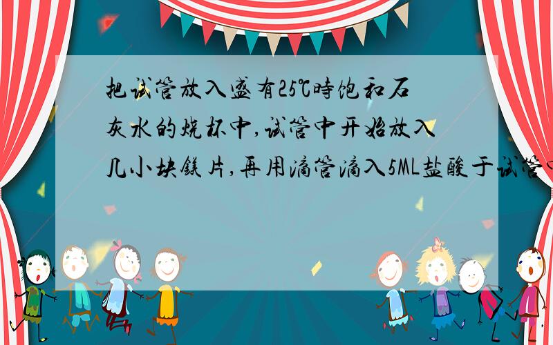 把试管放入盛有25℃时饱和石灰水的烧杯中,试管中开始放入几小块镁片,再用滴管滴入5ML盐酸于试管中!