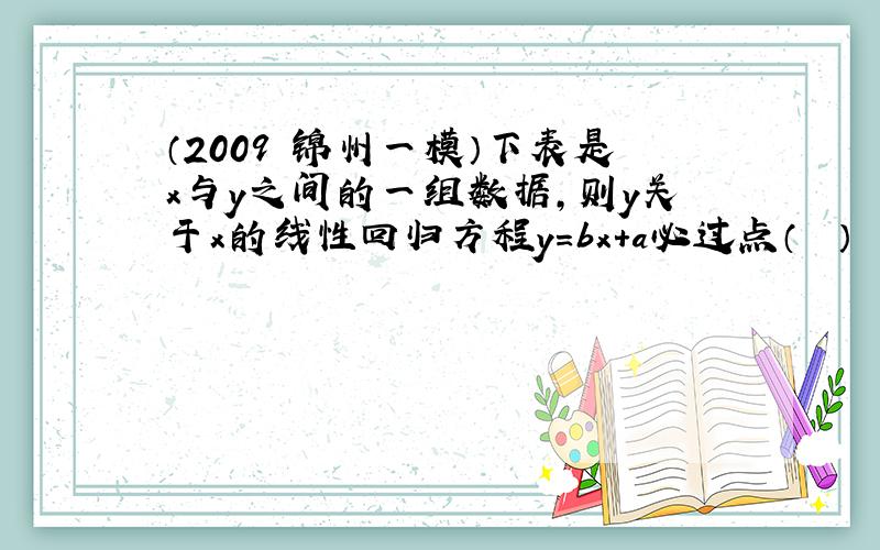 （2009•锦州一模）下表是x与y之间的一组数据，则y关于x的线性回归方程y＝bx+a必过点（　　）