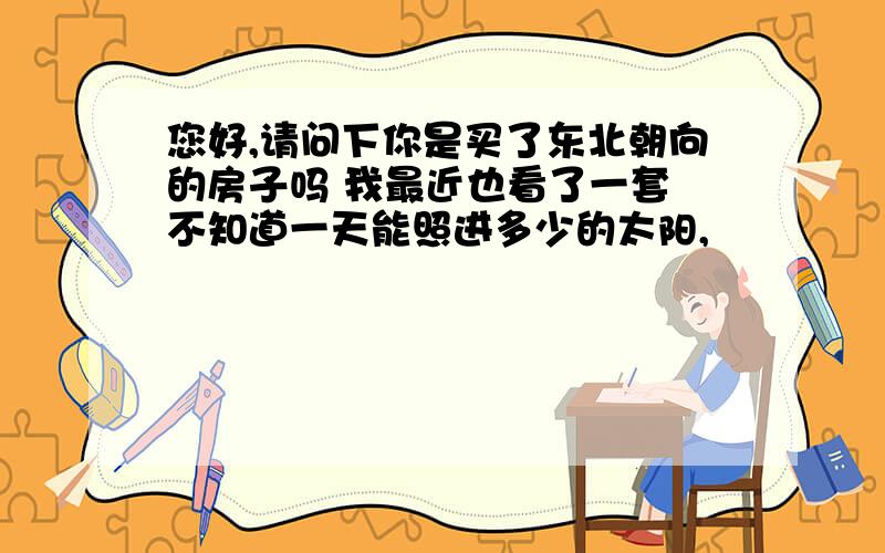 您好,请问下你是买了东北朝向的房子吗 我最近也看了一套 不知道一天能照进多少的太阳,