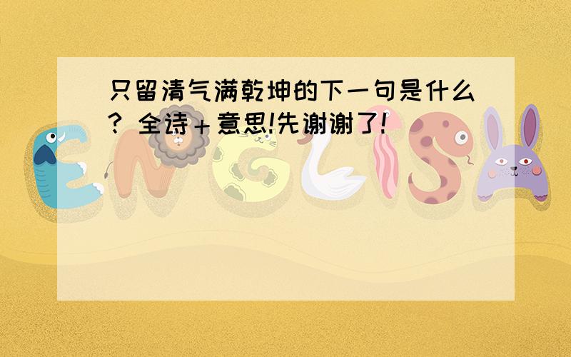 只留清气满乾坤的下一句是什么? 全诗＋意思!先谢谢了!