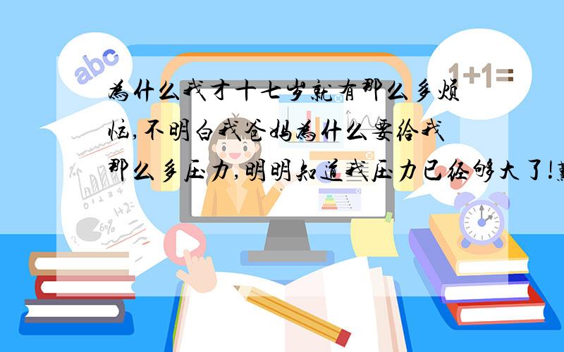 为什么我才十七岁就有那么多烦恼,不明白我爸妈为什么要给我那么多压力,明明知道我压力已经够大了!难道生了我就是为了钱吗让我