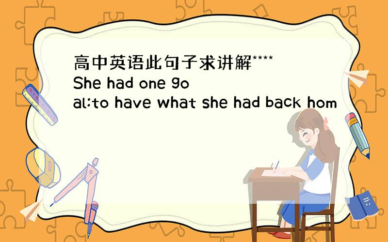 高中英语此句子求讲解****She had one goal:to have what she had back hom