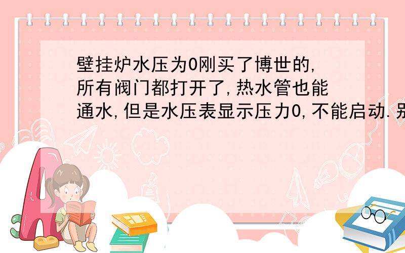 壁挂炉水压为0刚买了博世的,所有阀门都打开了,热水管也能通水,但是水压表显示压力0,不能启动.别说让我去找售后,这我也会