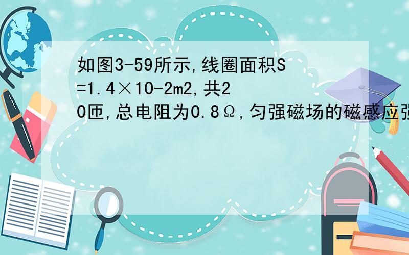 如图3-59所示,线圈面积S=1.4×10-2m2,共20匝,总电阻为0.8Ω,匀强磁场的磁感应强度