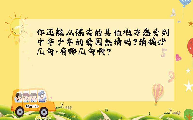 你还能从课文的其他地方感受到中华少年的爱国热情吗?请摘抄几句.有哪几句啊?