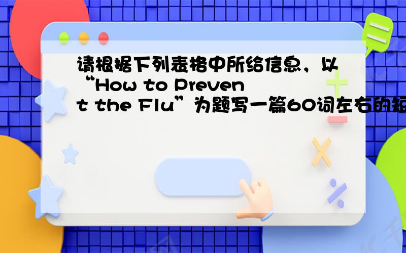 请根据下列表格中所给信息，以“How to Prevent the Flu”为题写一篇60词左右的短文，文章开头已给出不