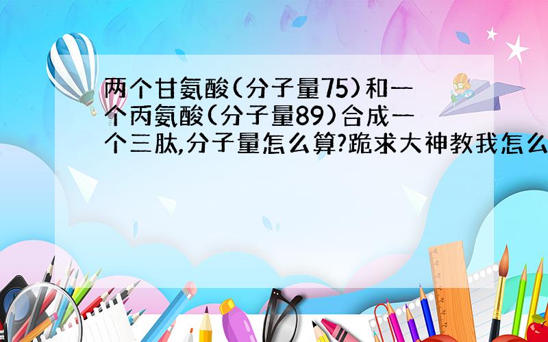 两个甘氨酸(分子量75)和一个丙氨酸(分子量89)合成一个三肽,分子量怎么算?跪求大神教我怎么算这种题.