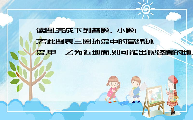 读图，完成下列各题。 小题1:若此图表三圈环流中的高纬环流，甲、乙为近地面，则可能出现锋面的地方是 A．甲 B．乙 C．