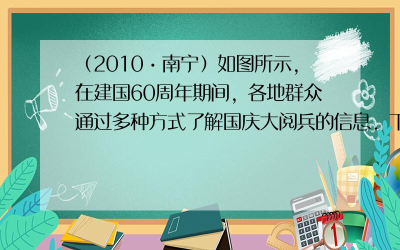 （2010•南宁）如图所示，在建国60周年期间，各地群众通过多种方式了解国庆大阅兵的信息．下列各种信息传递方式中，运用电