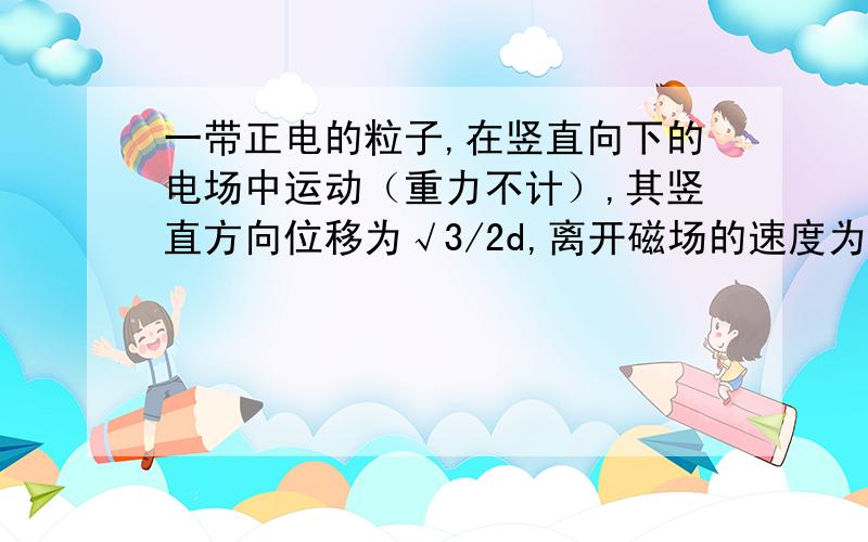 一带正电的粒子,在竖直向下的电场中运动（重力不计）,其竖直方向位移为√3/2d,离开磁场的速度为v