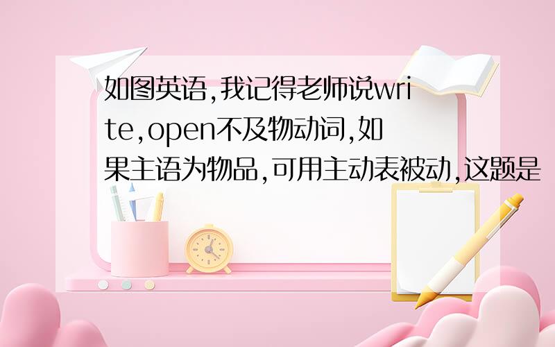 如图英语,我记得老师说write,open不及物动词,如果主语为物品,可用主动表被动,这题是