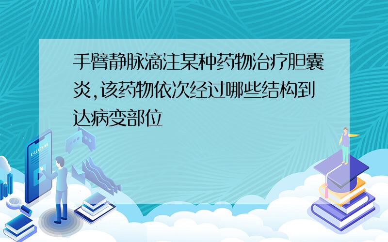 手臂静脉滴注某种药物治疗胆囊炎,该药物依次经过哪些结构到达病变部位