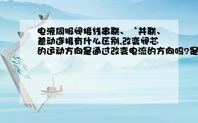 电液伺服阀接线串联、‘并联、差动连接有什么区别,改变阀芯的运动方向是通过改变电流的方向吗?是不是只要提供所需电流,不使用