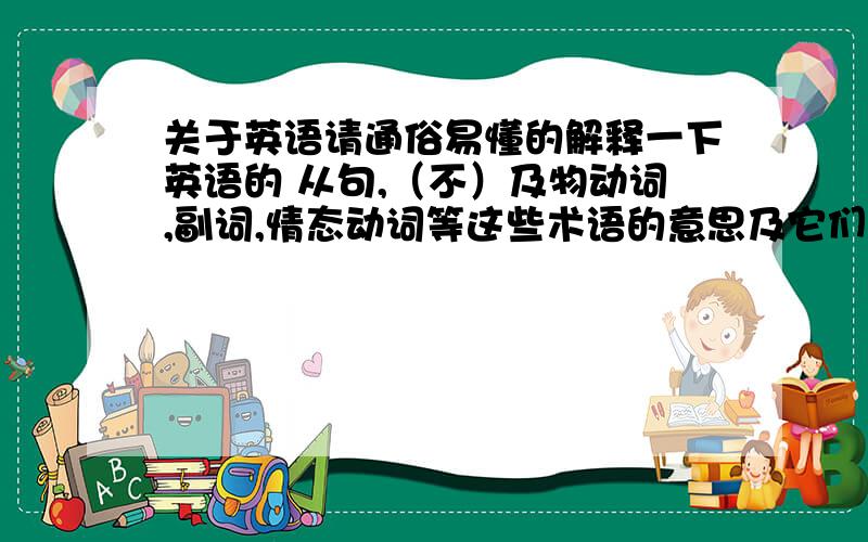 关于英语请通俗易懂的解释一下英语的 从句,（不）及物动词,副词,情态动词等这些术语的意思及它们的用法,最好可以举些例子.