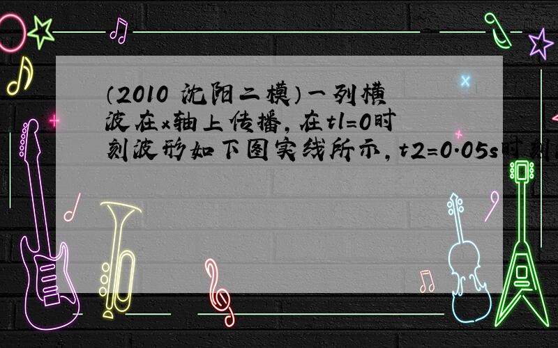 （2010•沈阳二模）一列横波在x轴上传播，在tl=0时刻波形如下图实线所示，t2=0.05s时刻波形如图虚线所示．