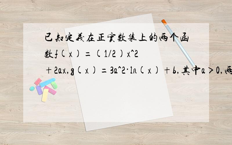 已知定义在正实数集上的两个函数f(x)=(1/2)x^2+2ax,g(x)=3a^2·ln(x)+b,其中a＞0,两曲线