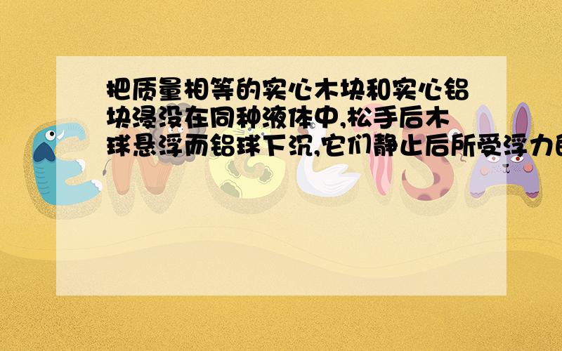 把质量相等的实心木块和实心铝块浸没在同种液体中,松手后木球悬浮而铝球下沉,它们静止后所受浮力的大小