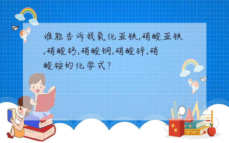 谁能告诉我氧化亚铁,硝酸亚铁,硝酸钙,硝酸铜,硝酸锌,硝酸铵的化学式?