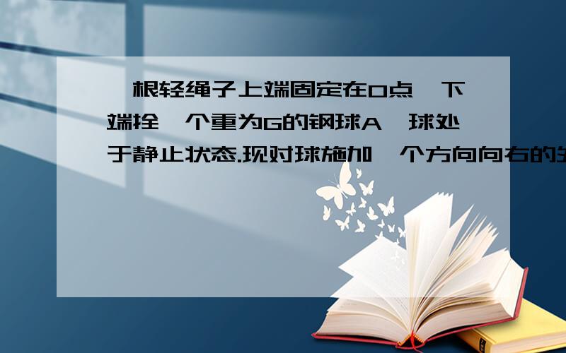 一根轻绳子上端固定在O点,下端拴一个重为G的钢球A,球处于静止状态.现对球施加一个方向向右的外力F,...