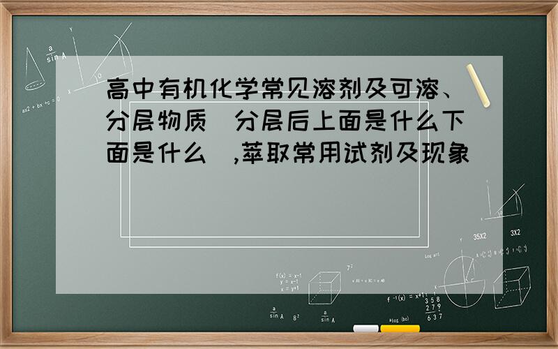 高中有机化学常见溶剂及可溶、分层物质（分层后上面是什么下面是什么）,萃取常用试剂及现象