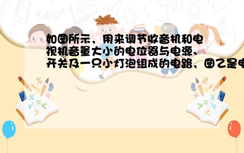 如图所示，用来调节收音机和电视机音量大小的电位器与电源、开关及一只小灯泡组成的电路，图乙是电位器的结构图，则下列说法中不