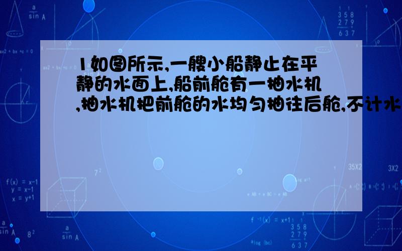 1如图所示,一艘小船静止在平静的水面上,船前舱有一抽水机,抽水机把前舱的水均匀抽往后舱,不计水的阻力,在船的前舱与后舱分